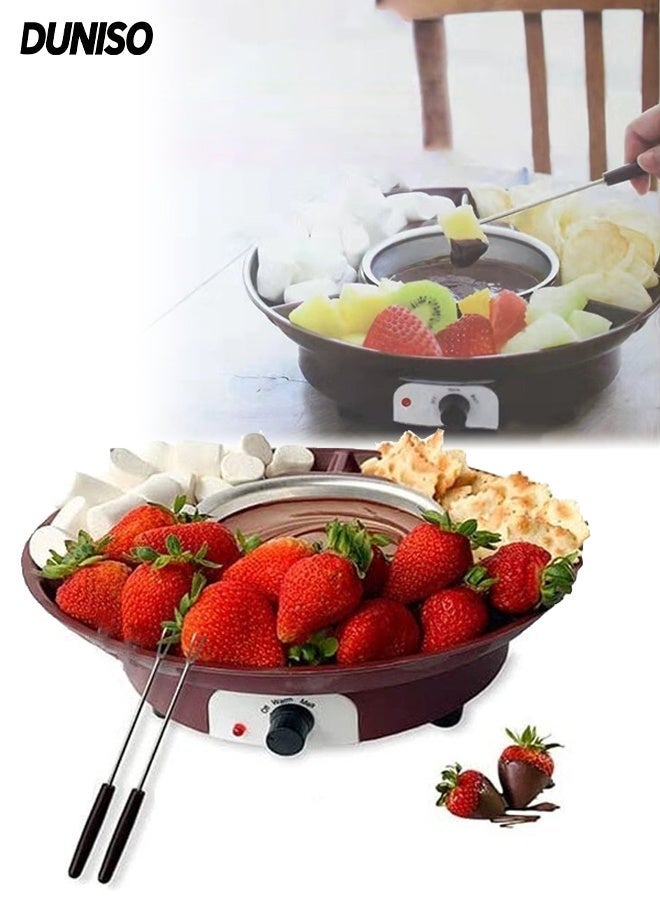 DUNISO Electric Fondue Pot Set, Chocolate Fondue Kit, Temperature Control, Detachable Serving Trays and 2 Roasting Forks, Unique Housewarming Gift Set - Image 1